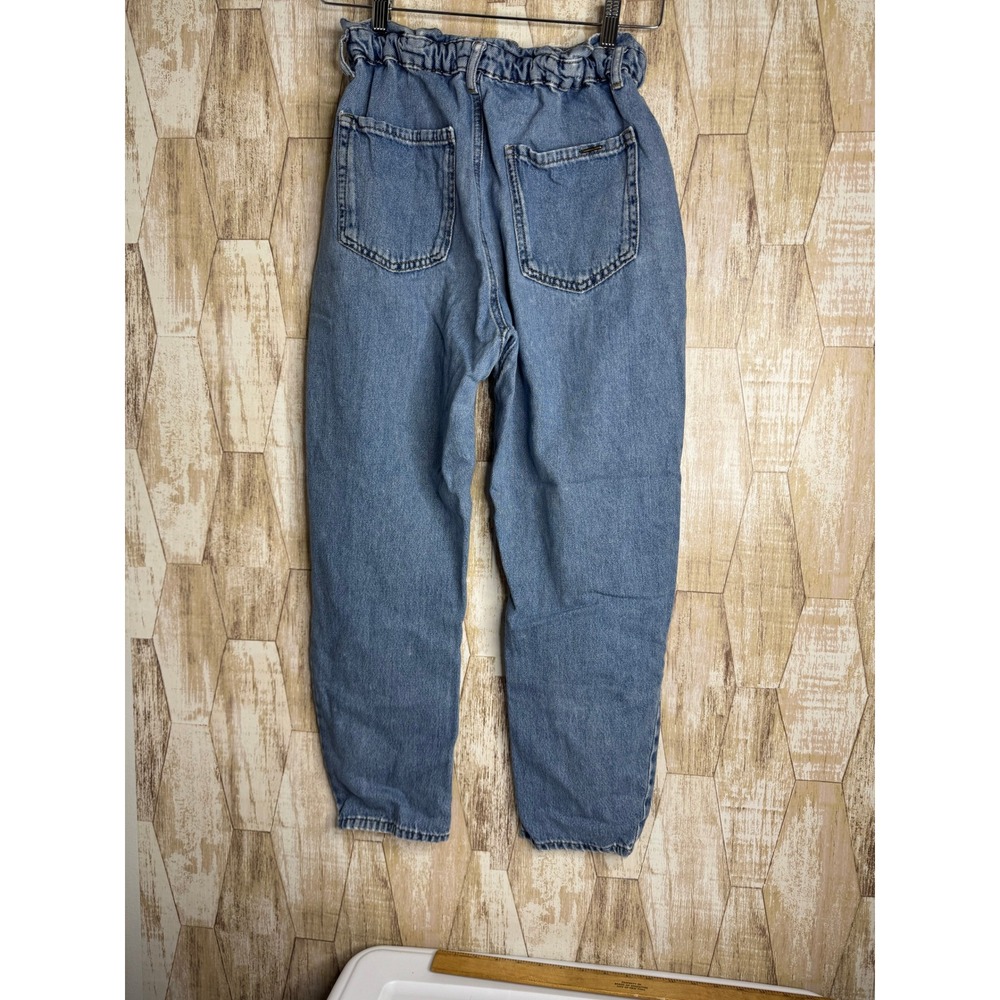 ZARA High‎ Waisted Denim Jeans Paperbag Waist Straight Leg Women S